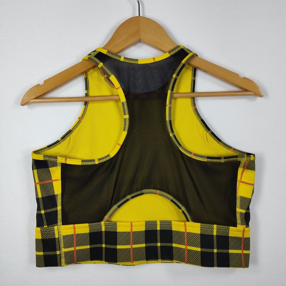Nike Dri-FIT Women Yellow Black Plaid Mesh Racerback Sports Bra BV3911-703 XL - Picture 2 of 12